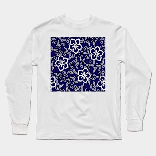 Blue Batik Floral Long Sleeve T-Shirt